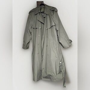 English Squire Mens Trench Coat Olive Green Belted Long Jacket Size 44R